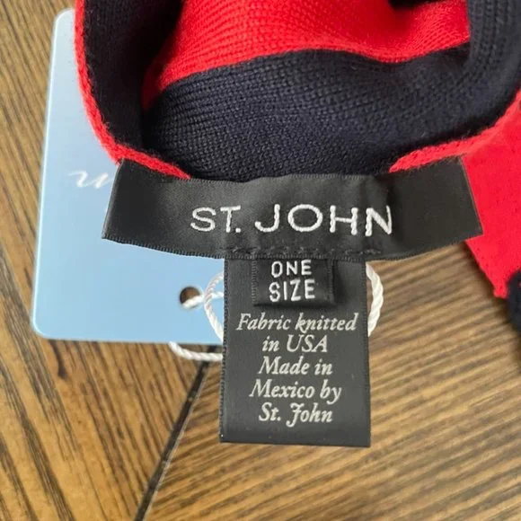 NWT St. John Sport Red & Navy Stripe Knit Skinny Scarf
